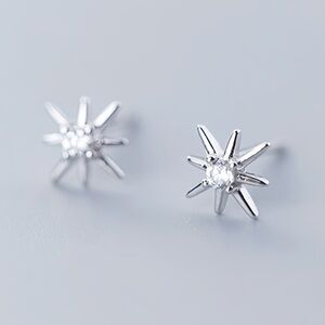A Pair Silver Small Star Stud Earrings-ECZ007 Silver